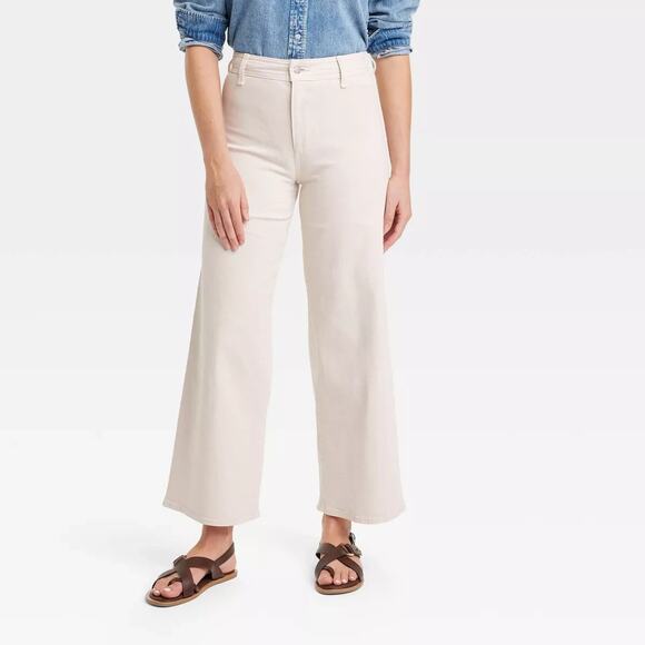 Universal Thread High-Rise Sailor Wide Leg Ankle Jeans Sz 8 Beige 29" Inseam - Picture 1 of 8